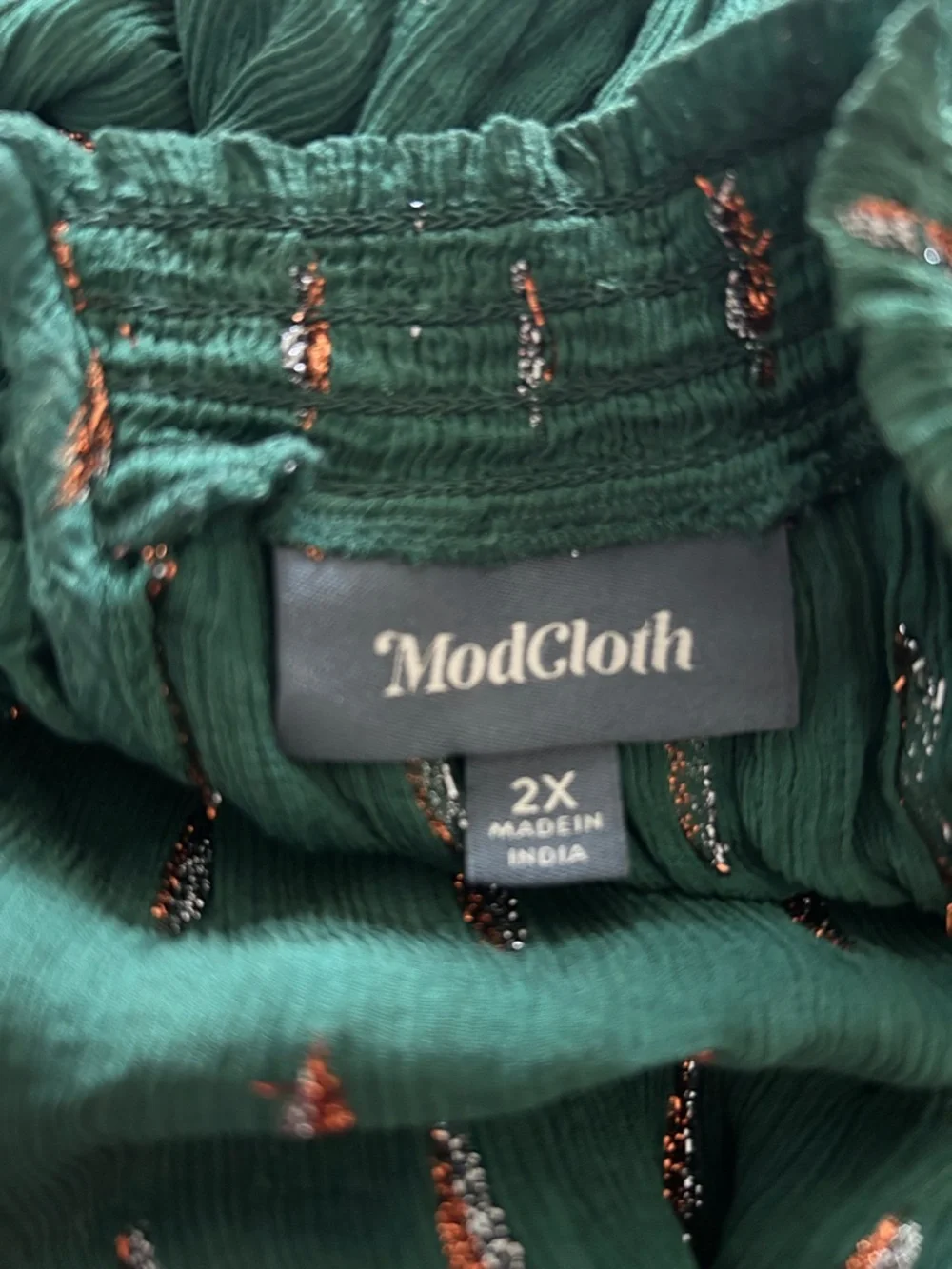 Modcloth Deep Green Short-Sleeve Printed Blouse - Picture 2 of 7